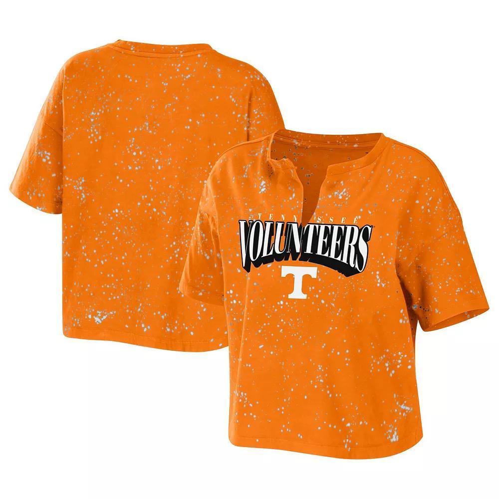 Women's WEAR by Erin Andrews Tennessee Orange Tennessee Volunteers Bleach Wash Splatter Cropped Notch Neck T-Shirt, Size: Large Product Image