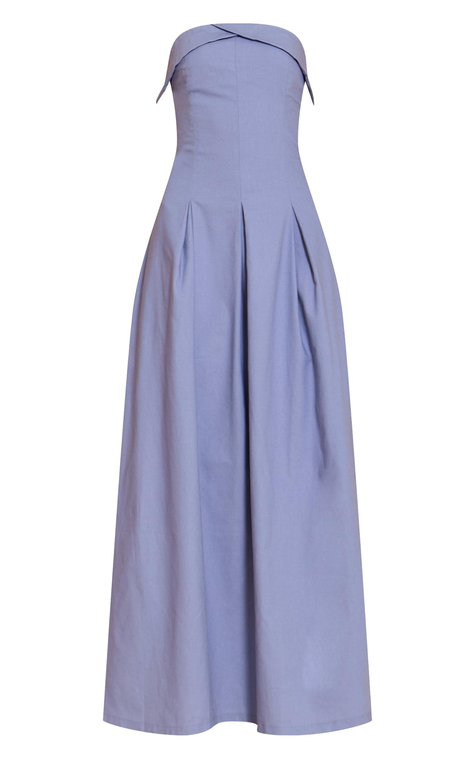 Light Blue Bandeau Pleated Midaxi Dress Product Image