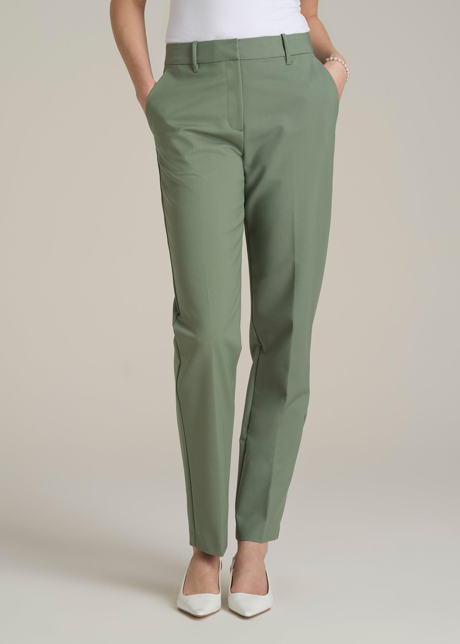 Flat Front Tapered Dress Pants for Tall Women in Dark Seagrass Female Product Image