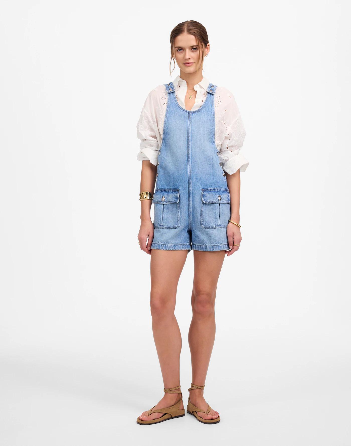 Scoopneck Denim Shortalls in Allenwood Wash Product Image