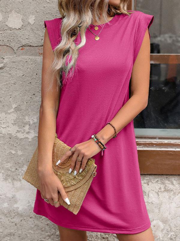 A-Line Loose Solid Color Split-Joint Round-Neck Mini Dresses Product Image