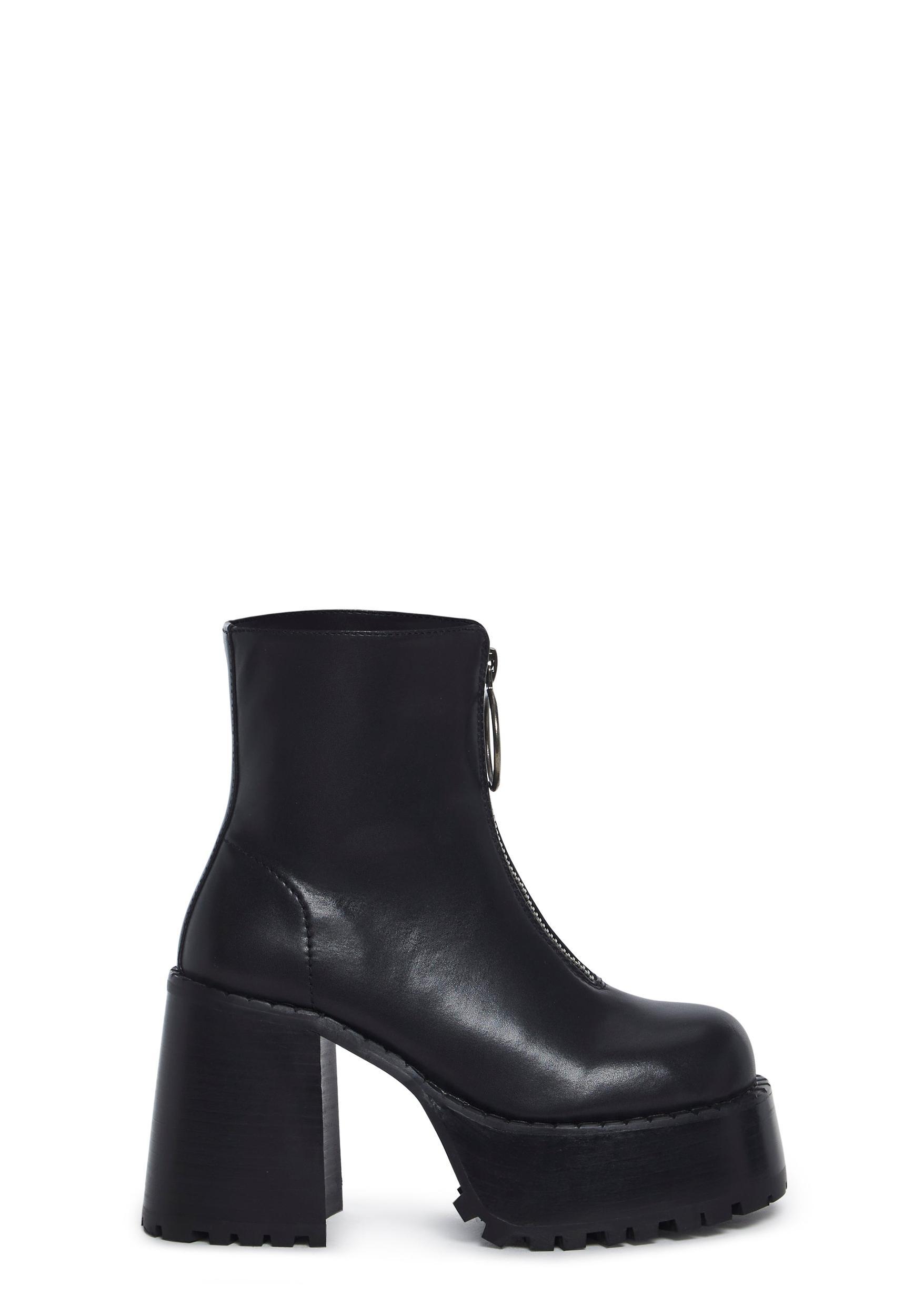 Current Mood Vegan Leather Platform Boots With Center Zipper - Black Product Image