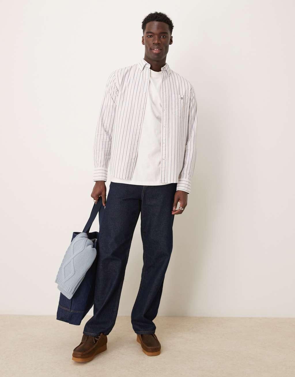 GANT regular fit oxford striped logo shirt in white Product Image