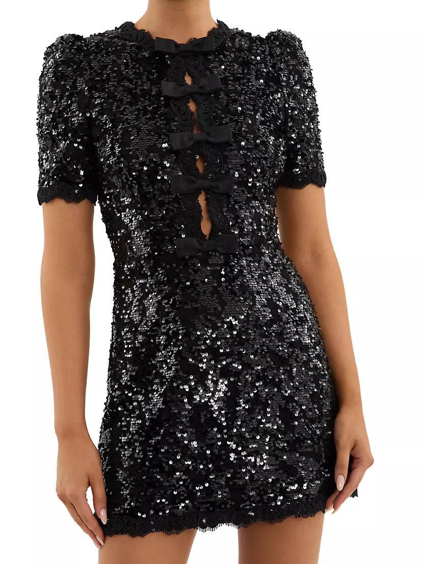 Diana Sequin-Embellished Lace Bow Minidress Product Image