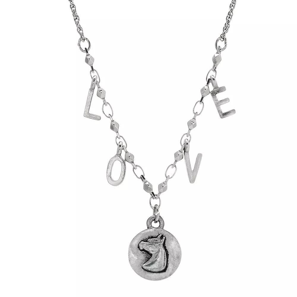 1928 Silver-Tone Horse Love Initials Necklace, Womens, Silver Tone Product Image