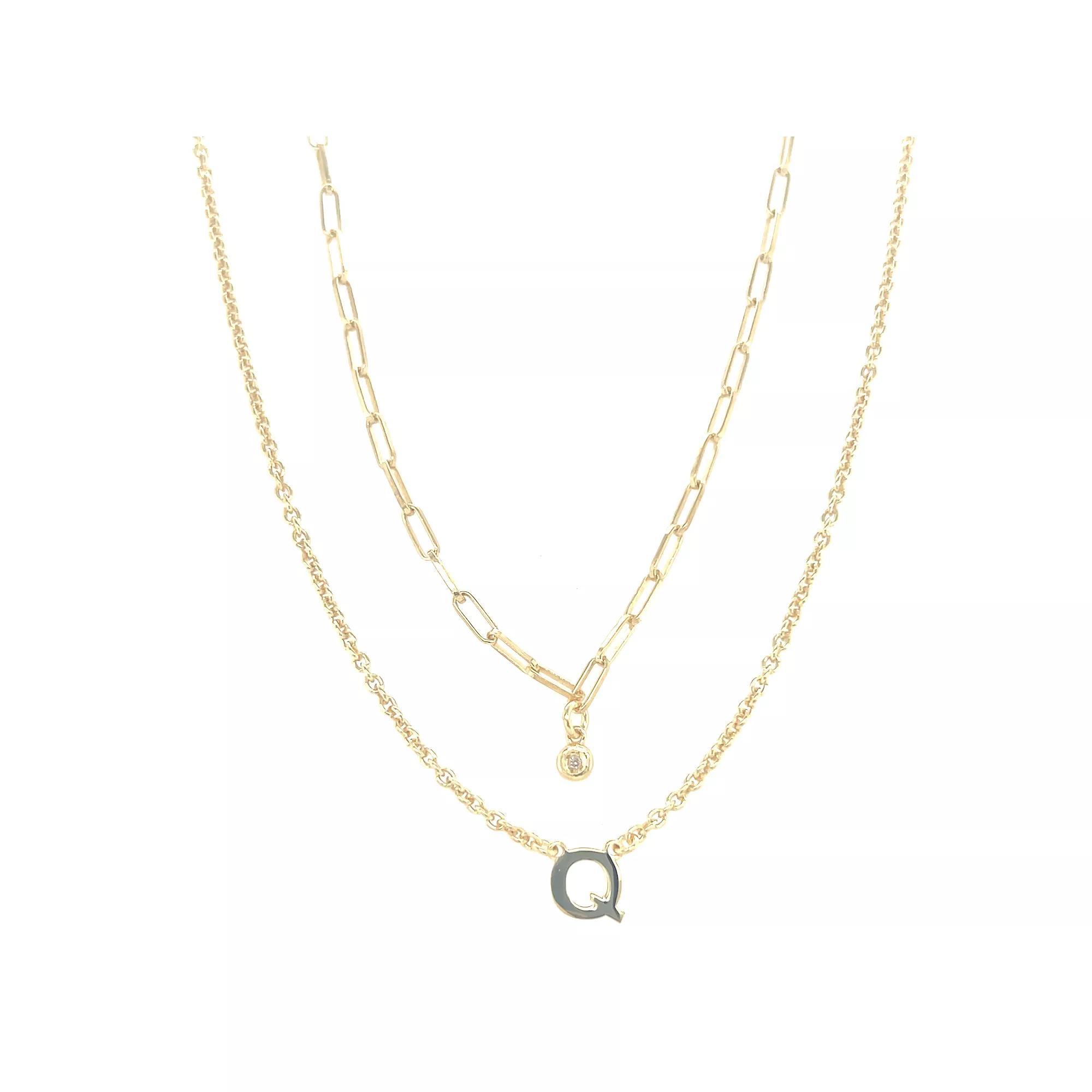 Meshmerise 18k Gold Over Silver Diamond Accent Initial Multi Layer Necklace, Women's, Size: 16-18" ADJ, Gold Tone Q Product Image