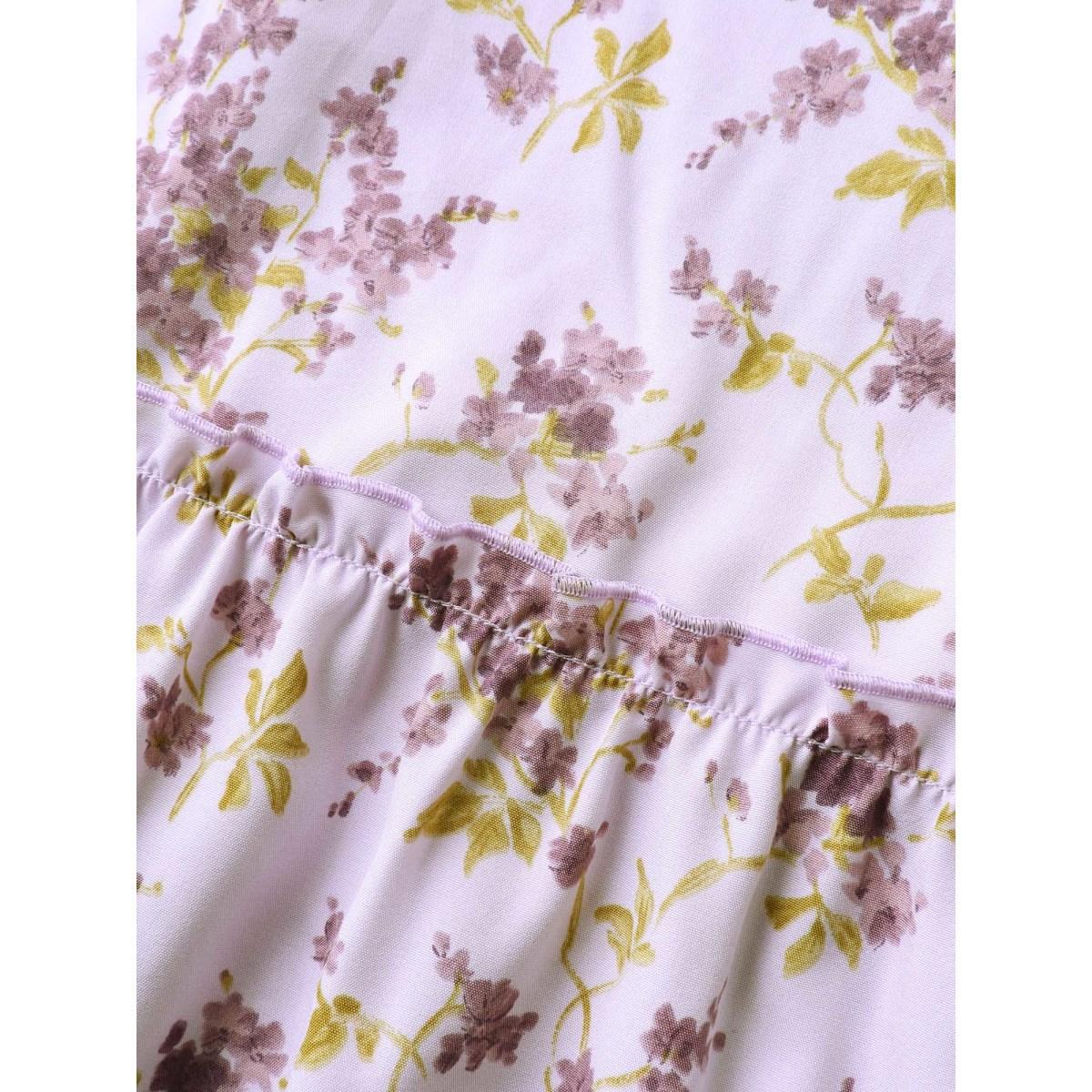 Plus Size Ditsy Floral Print Pleated Tiered Maxi Dress Lilac Women Round Neck Sleeveless Curvy BloomChic 26/4X Product Image