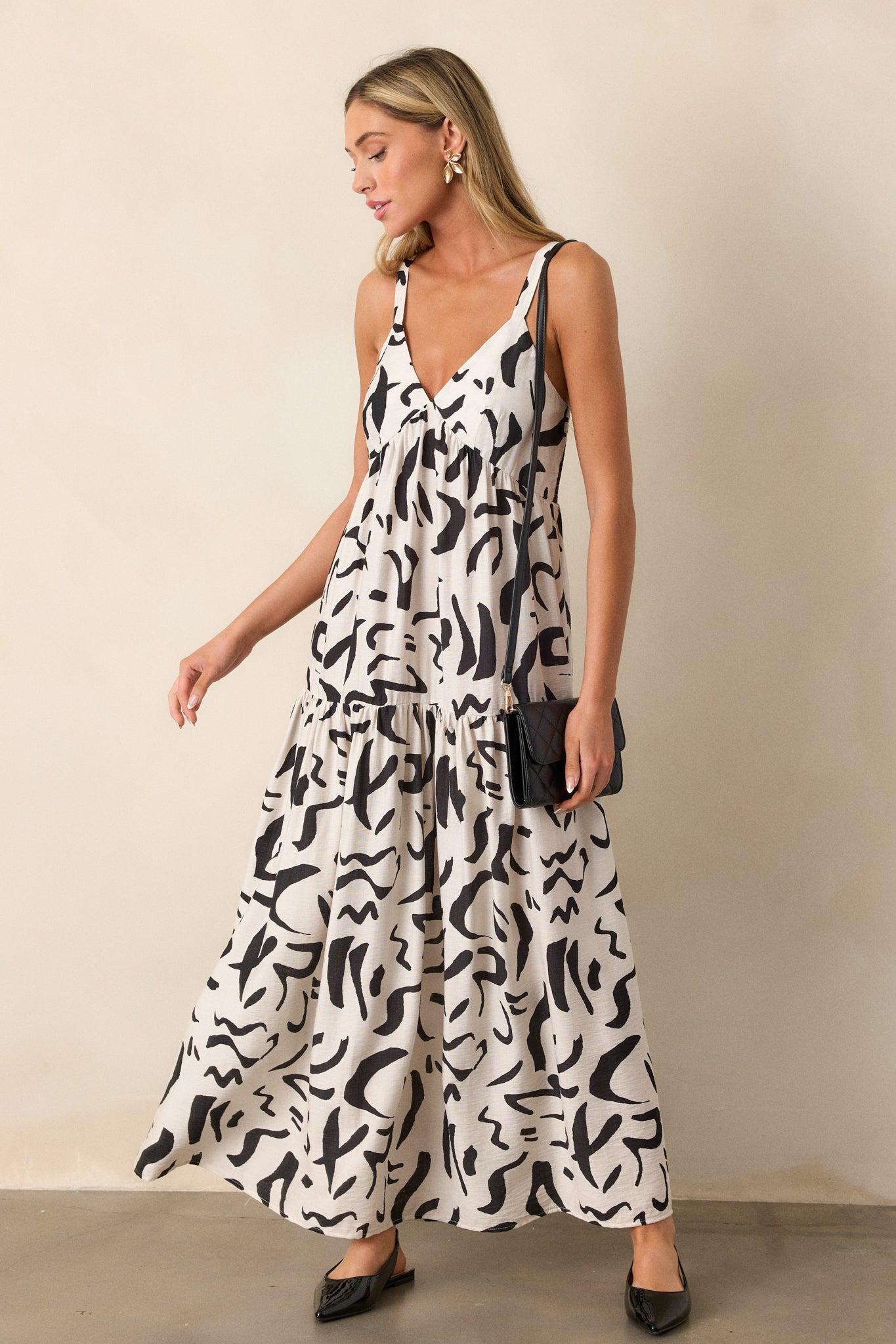 Just Having Fun White Abstract Maxi Dress Product Image