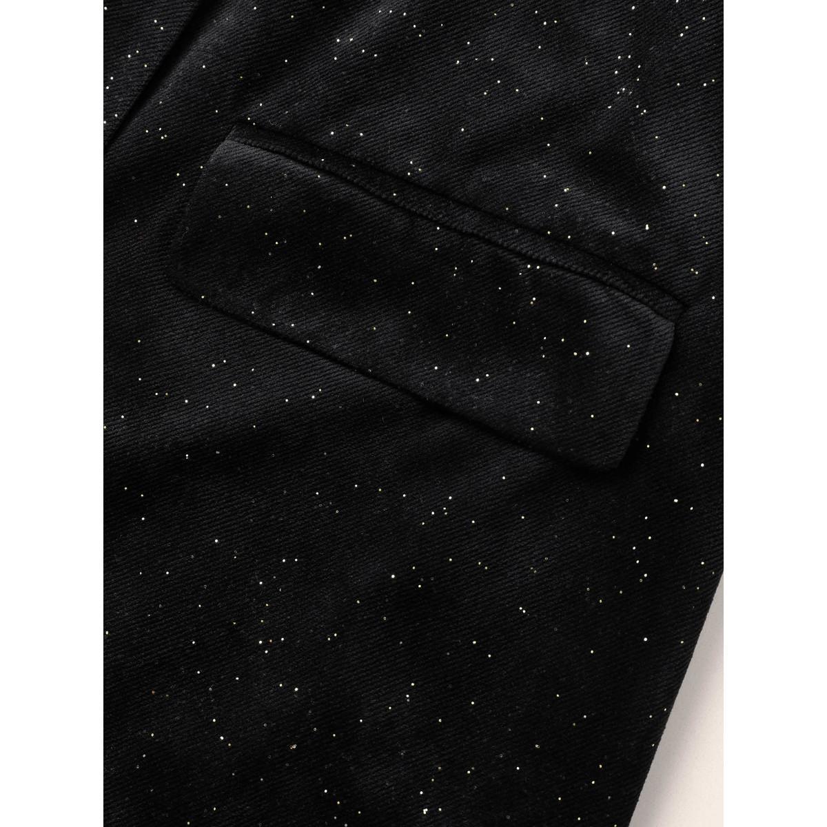 Plus Size Galaxy Glitter Pocket Suit Collar Blazer Black Women Party Plain Non Sleeve Long Sleeve Suit Collar 22-24/3X Open pocket with flap Cocktail Blazers BloomChic Product Image