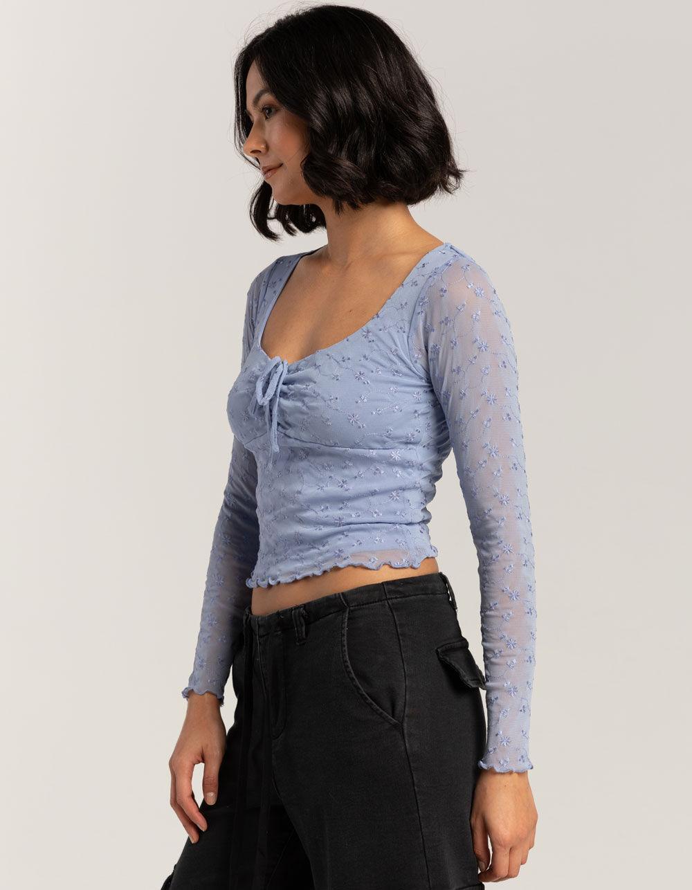 FULL TILT Embroidered Mesh Womens Long Sleeve Top - LAVENDAR Product Image