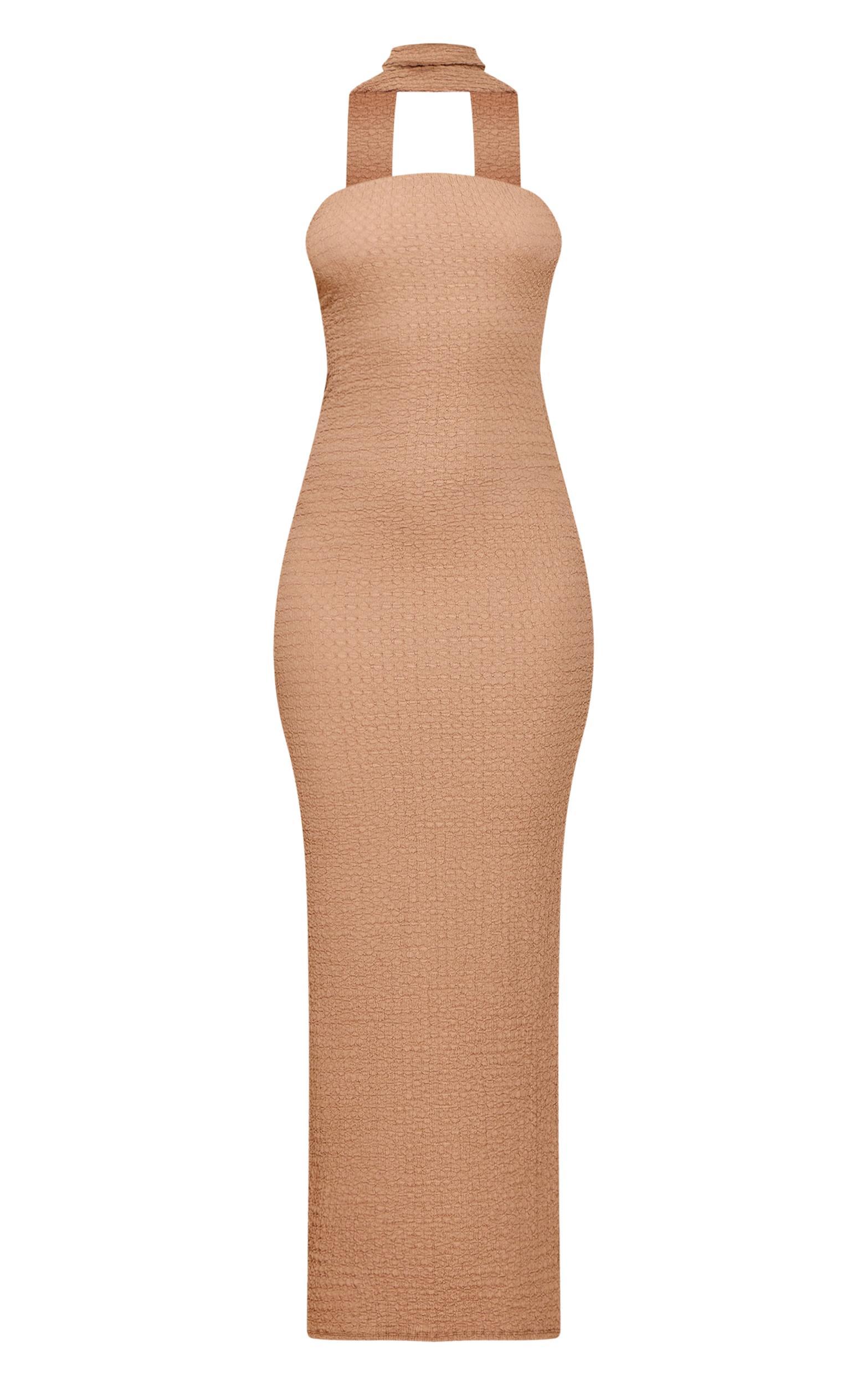 Stone Textured Scarf Detail Bodycon Dress Product Image