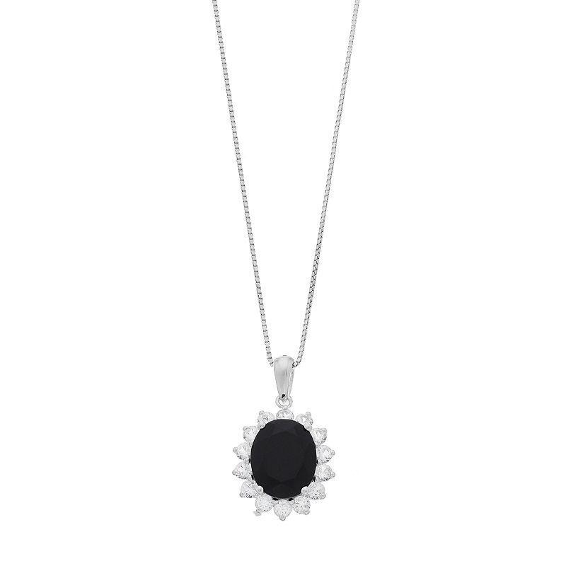 Gemminded Sterling Silver Onyx & Lab-Created White Sapphire Pendant, Women's, Size: 18" Product Image