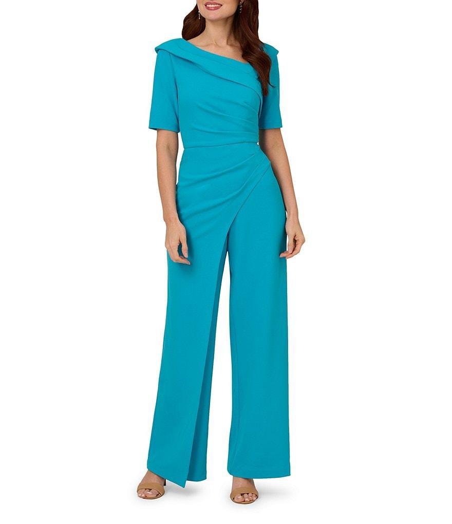 Adrianna Papell Crepe Asymmetrical Neck Short Sleeve Jumpsuit Product Image