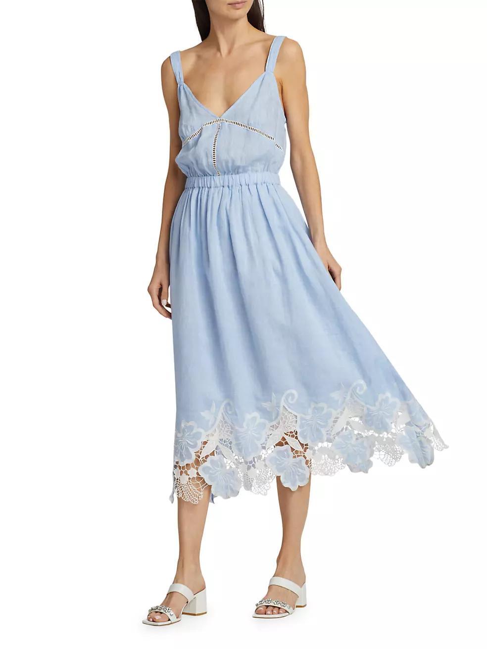 Aubriella Linen Lace-Trimmed Midi-Dress Product Image