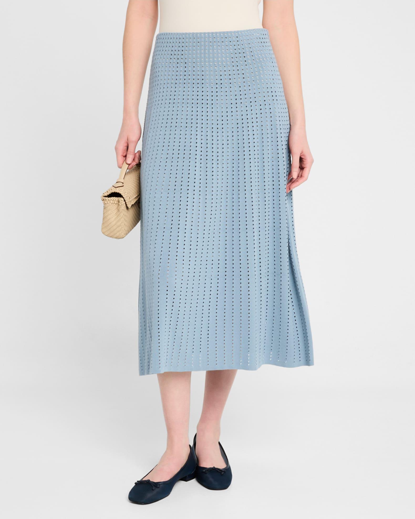 A-Line Pointelle Stitch Midi Skirt Product Image