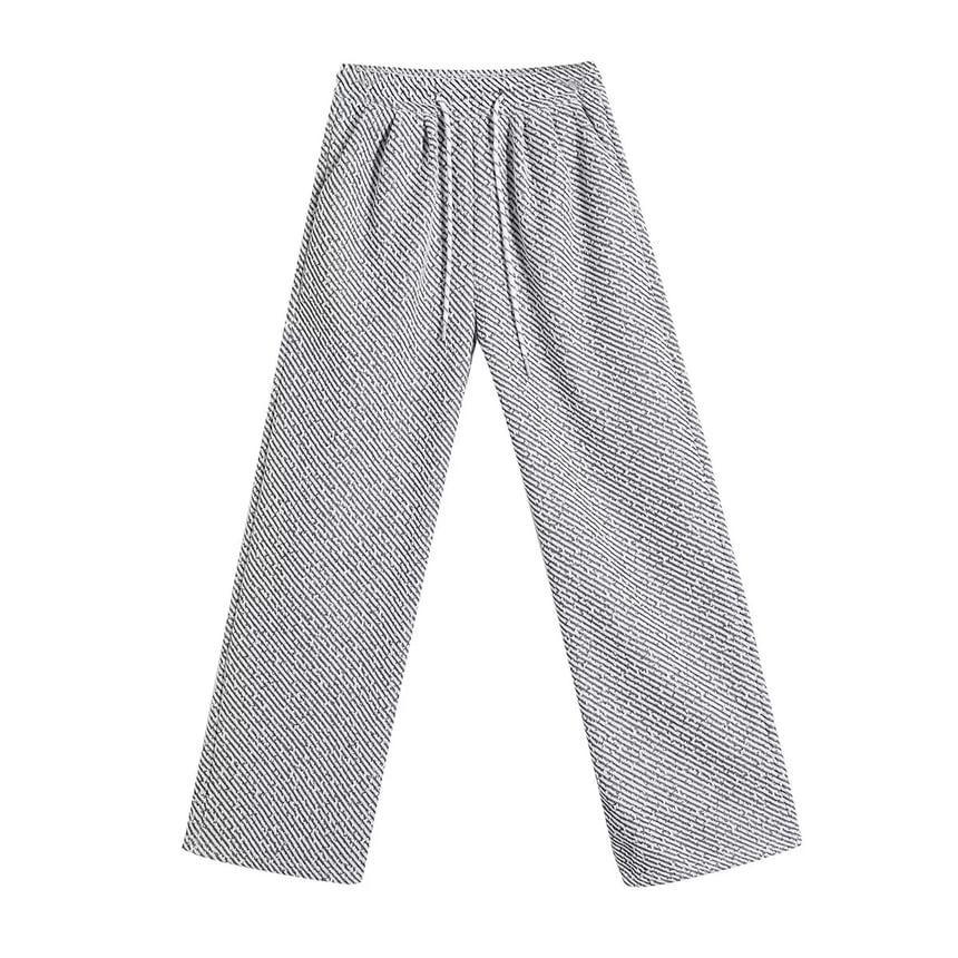 Drawstring Waist Striped Wide Leg Pants Product Image