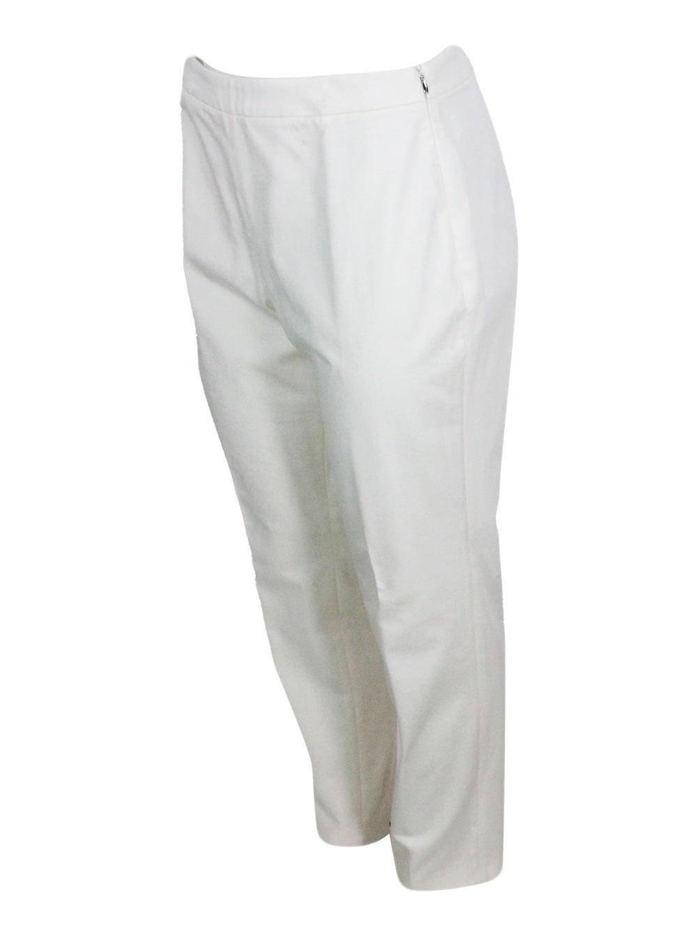 FABIANA FILIPPI Stretch Cotton Poplin Trousers Are Characterized By A Slim Fit And A Zip Closure On The Side In White Product Image