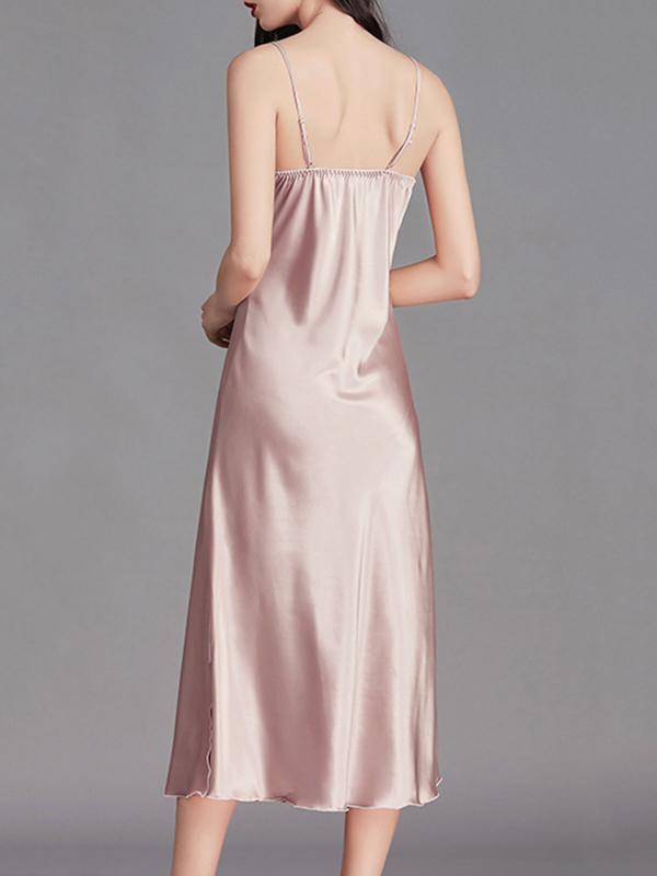 Loose Sleeveless Solid Color Spaghetti-Neck Babydolls Nightdress Pajama Product Image