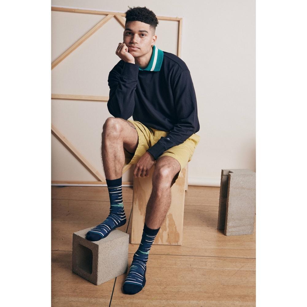STANCE x WADE Men's Striped Seared Crew Socks 2pk - Blue/Light Aqua Blue L Product Image