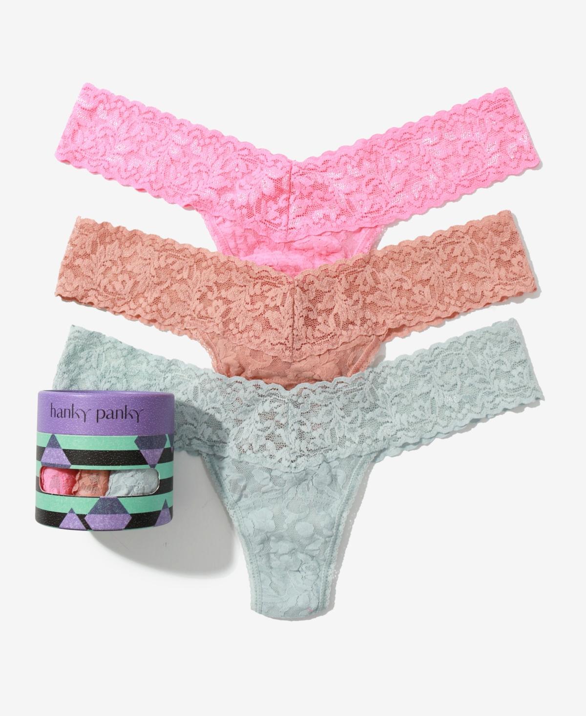 Hanky Panky Womens Holiday 3 Pack Low Rise Thong Underwear - Pink Quartz/Fiery Red Product Image