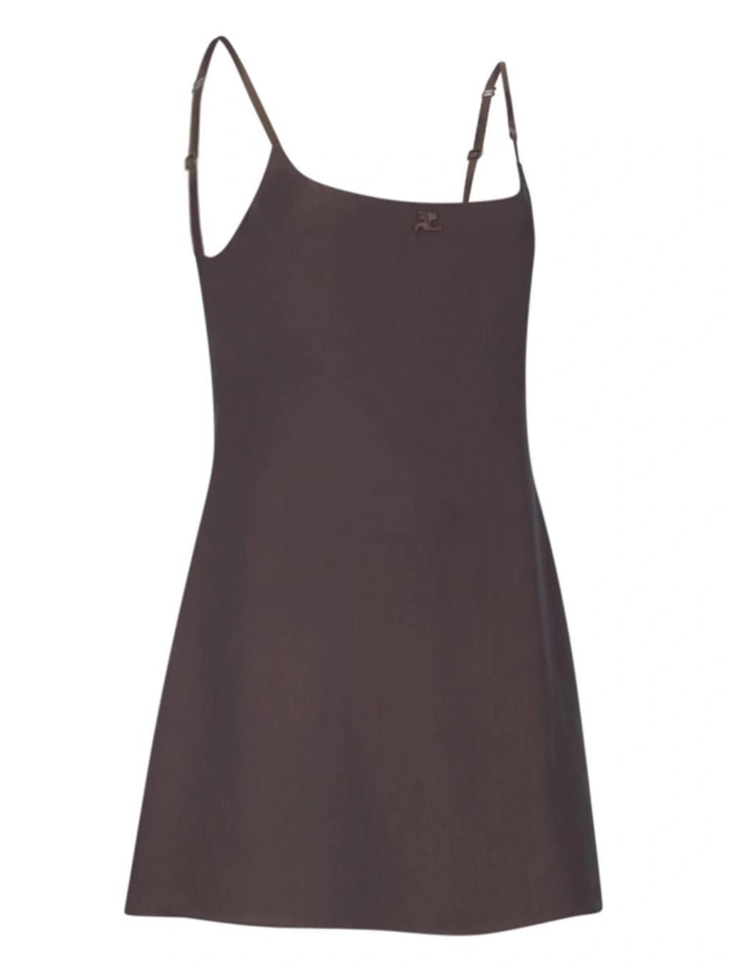 COURRÈGES Logo-embroidered Slip Minidress In Brown Product Image