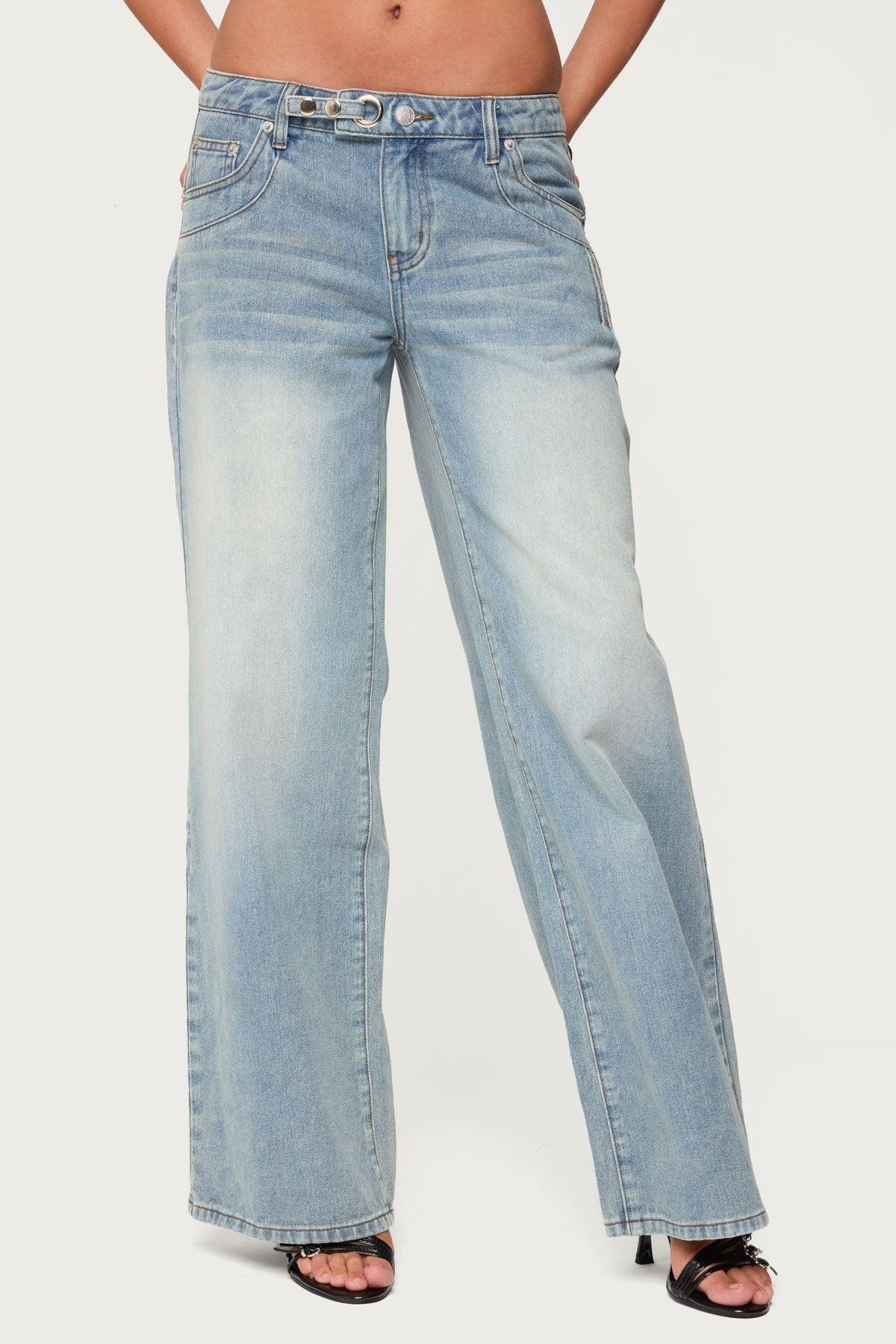 Celia Grommet Washed Low Rise Jeans Product Image