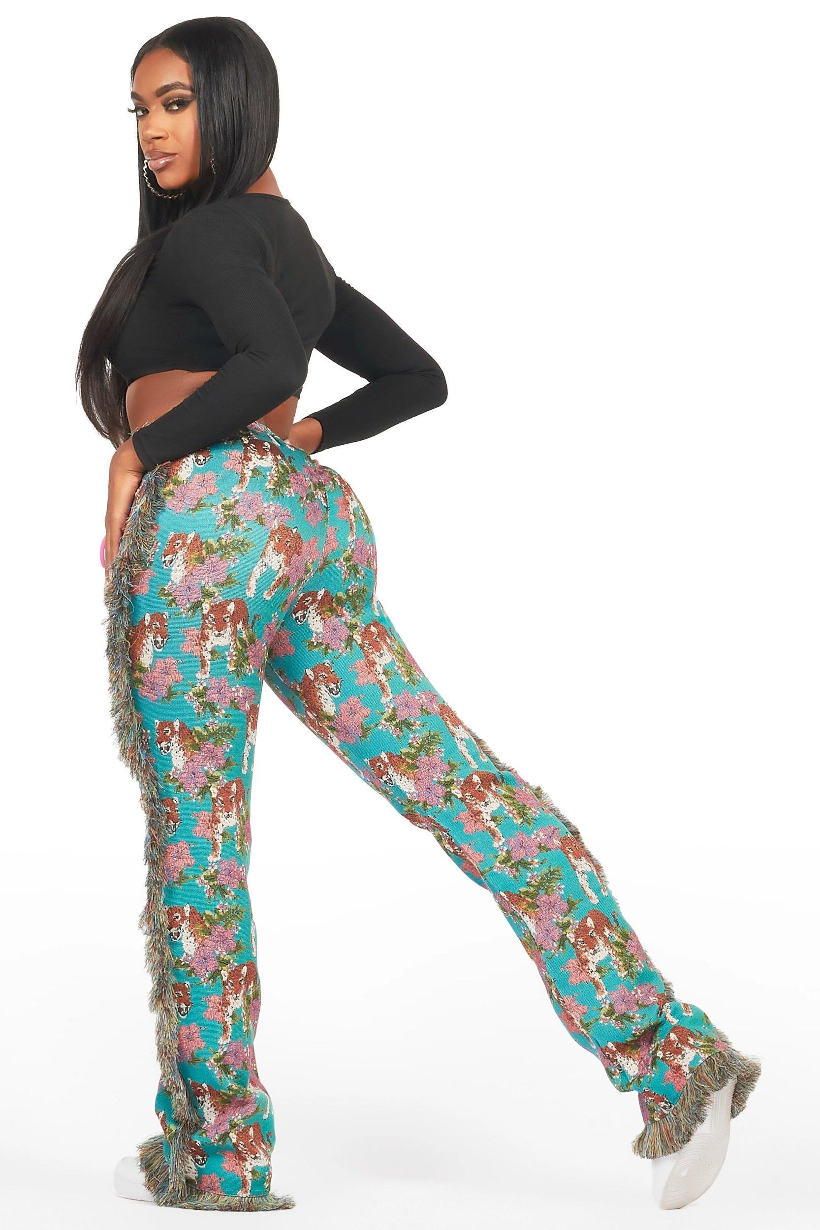Alexsia Teal Tapestry Stacked Pant Female Product Image