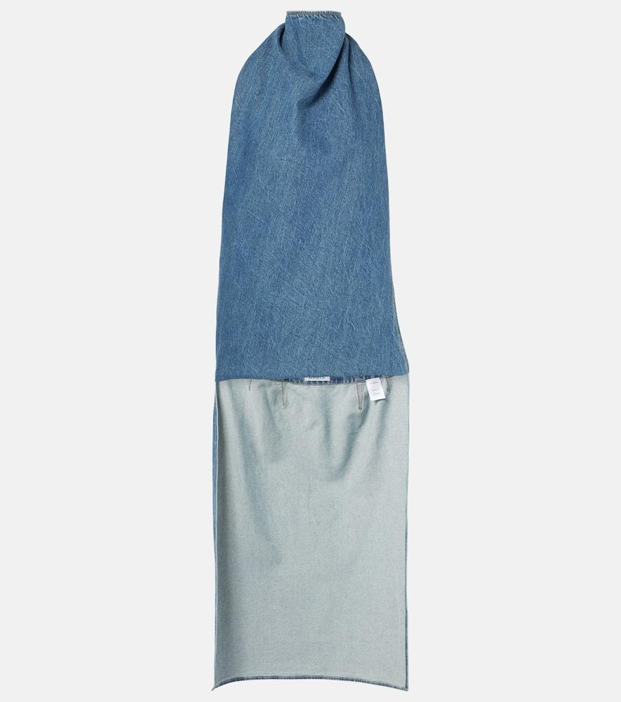 ALAÏA Caped Denim Top In Blue Product Image