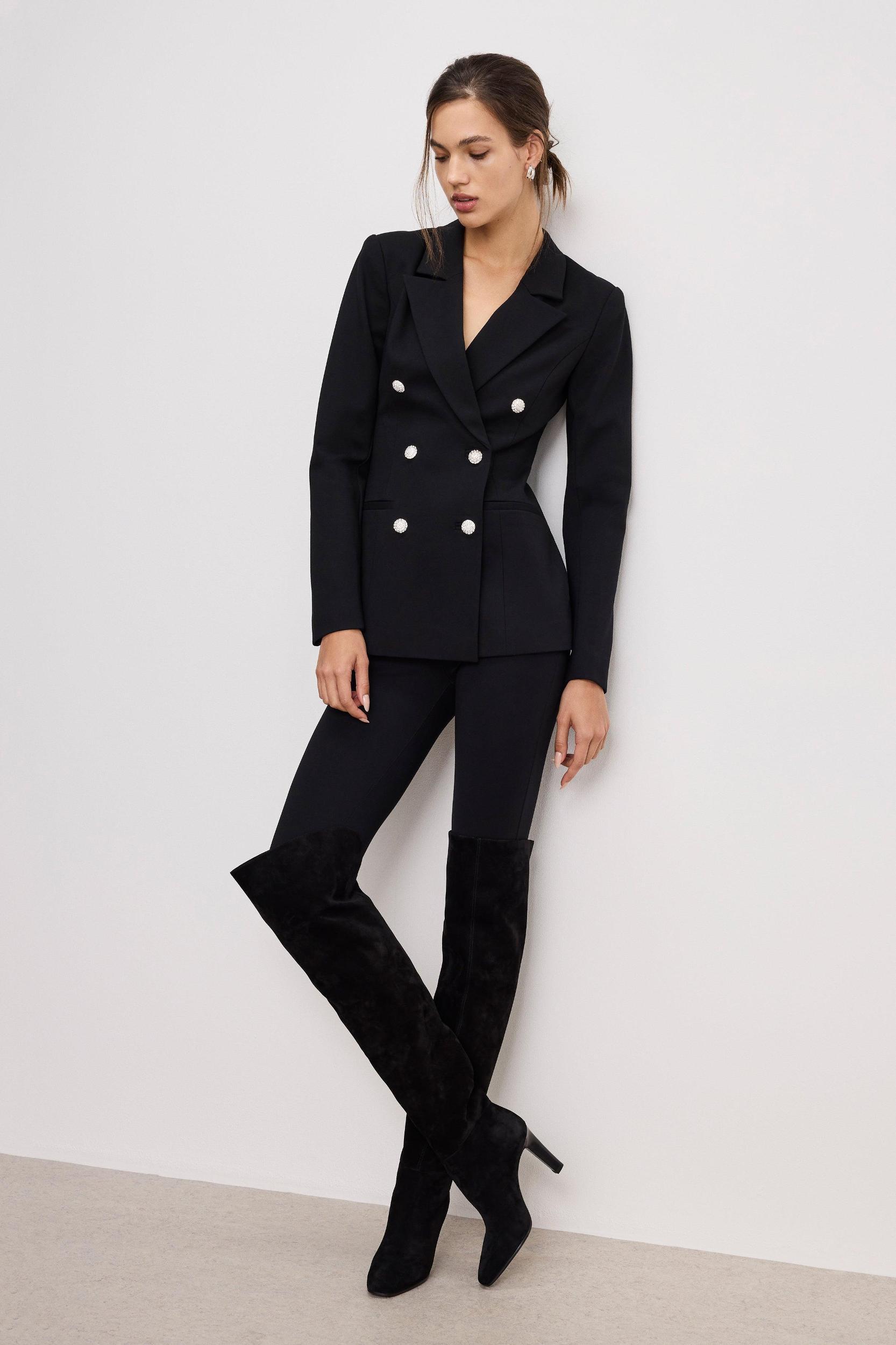 PONTE DOUBLE BREASTED BLAZER | BLACK001 Product Image
