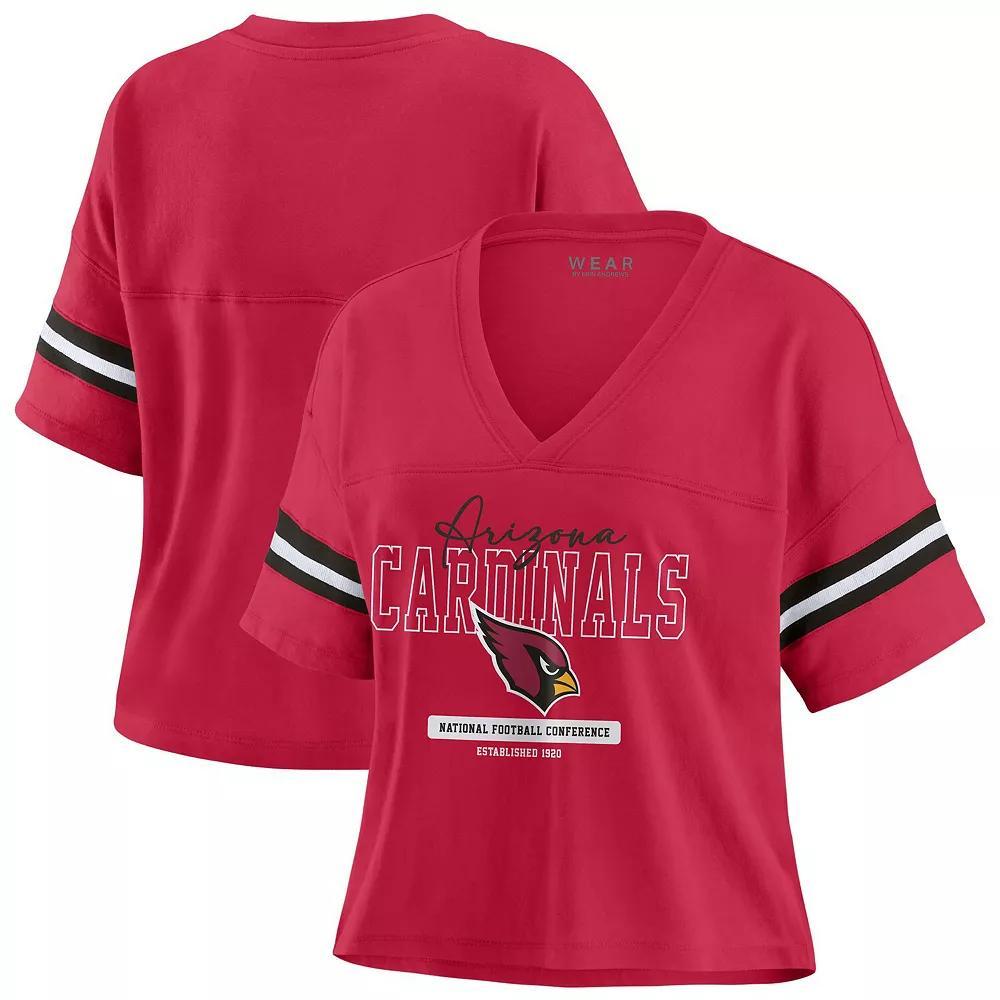 Women's WEAR by Erin Andrews Cardinal Arizona Cardinals Color Block Boxy Modest Crop V-Neck T-Shirt, Size: 2XL, Red Product Image