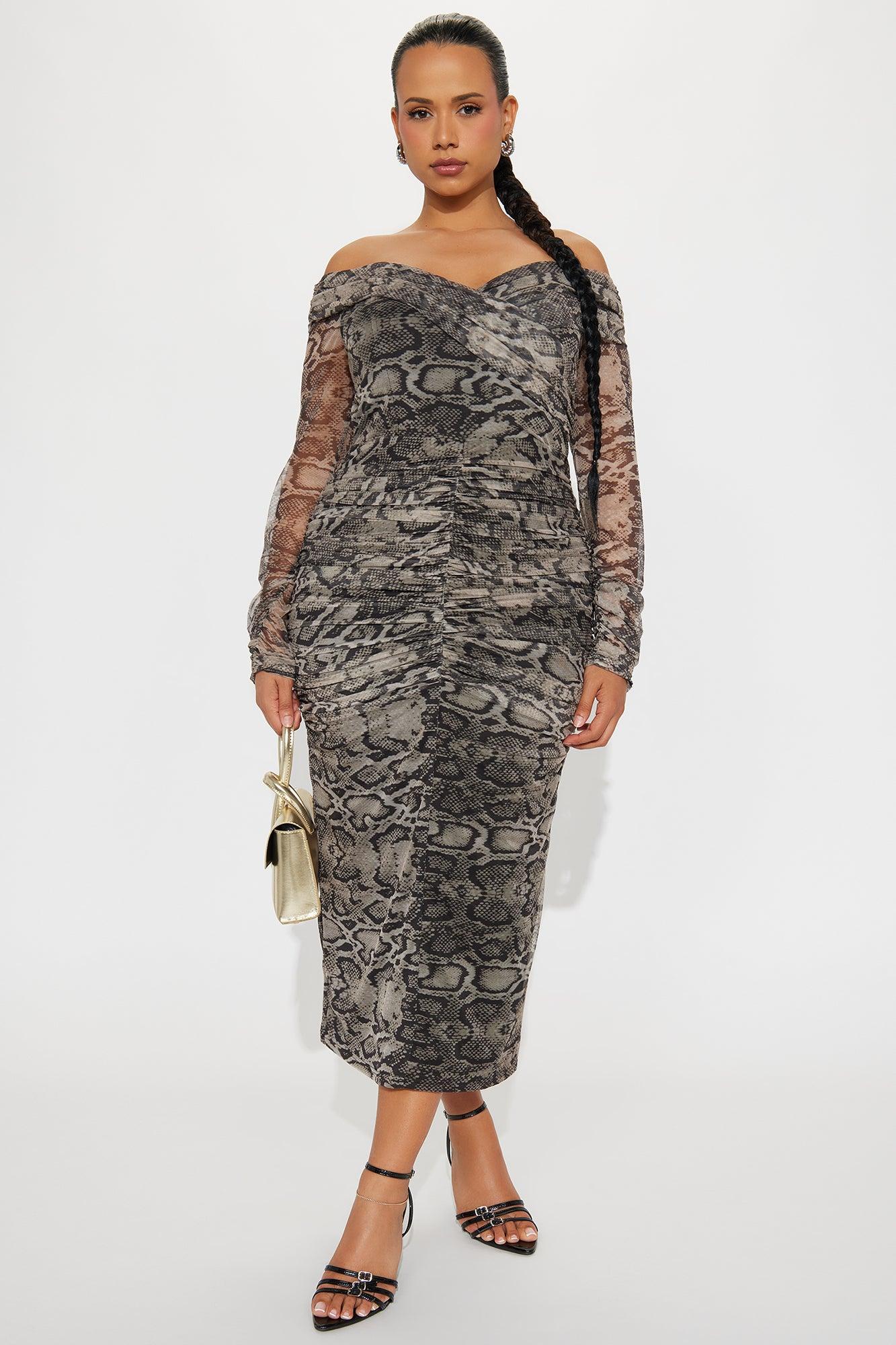 Jenn Animal Print Mesh Midi Dress - Grey/combo Product Image