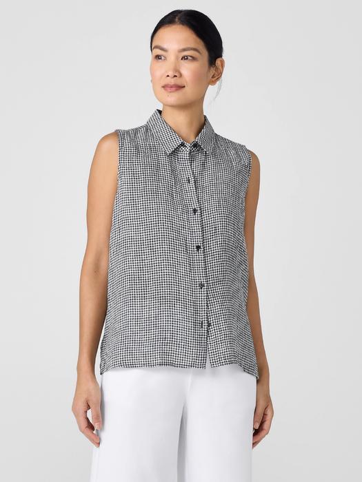 EILEEN FISHER Puckered Organic Linen Sleeveless Shirtfemale Product Image