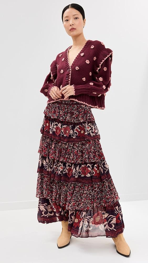 FARM Rio Burgundy Crochet Flowers Knit Cardigan | Shopbop Product Image