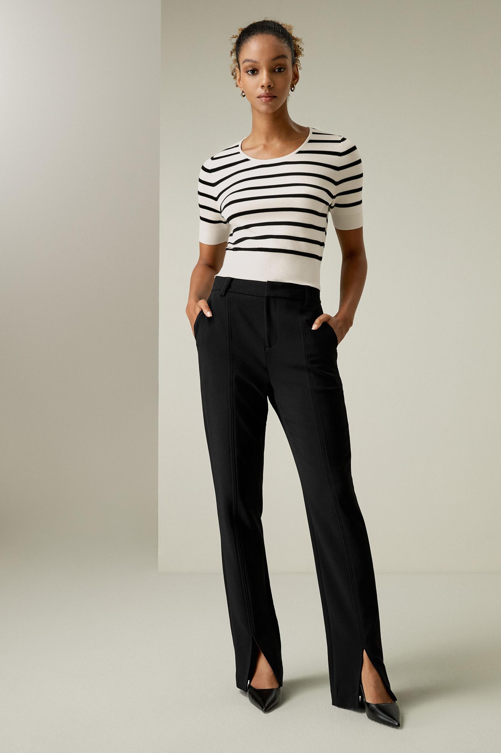Silk Striped Cropped Knit Top Product Image