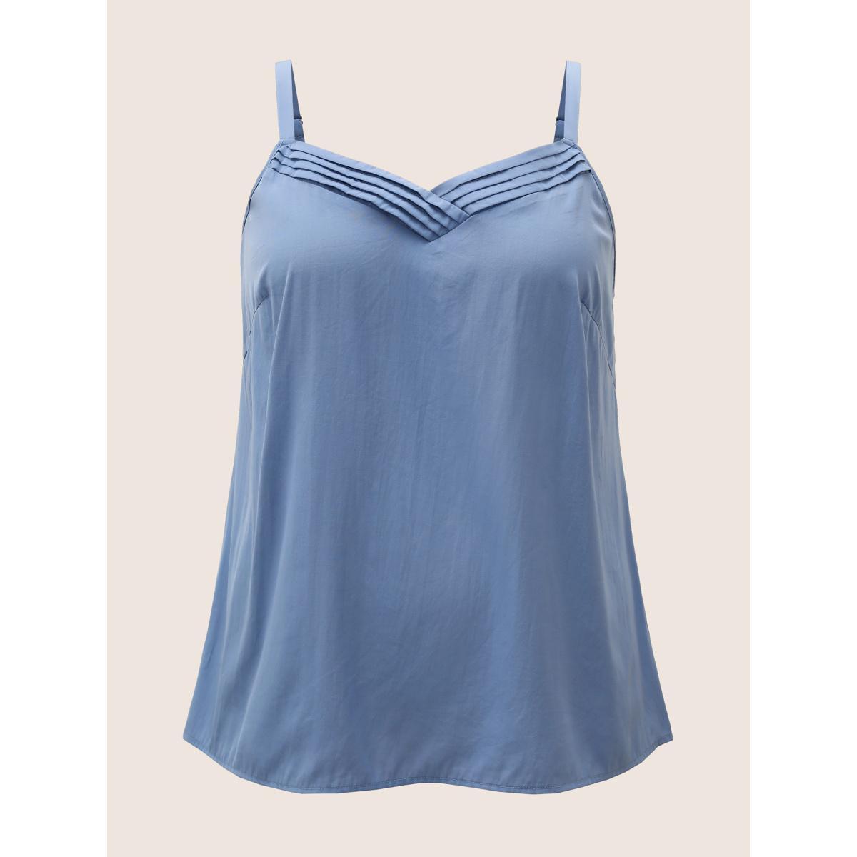 Plus Size Supersoft Essentials Pleated Adjustable Straps Cami Top Women Aegean Casual Pleated V-neck Everyday Tank Tops Camis BloomChic 12/L Product Image