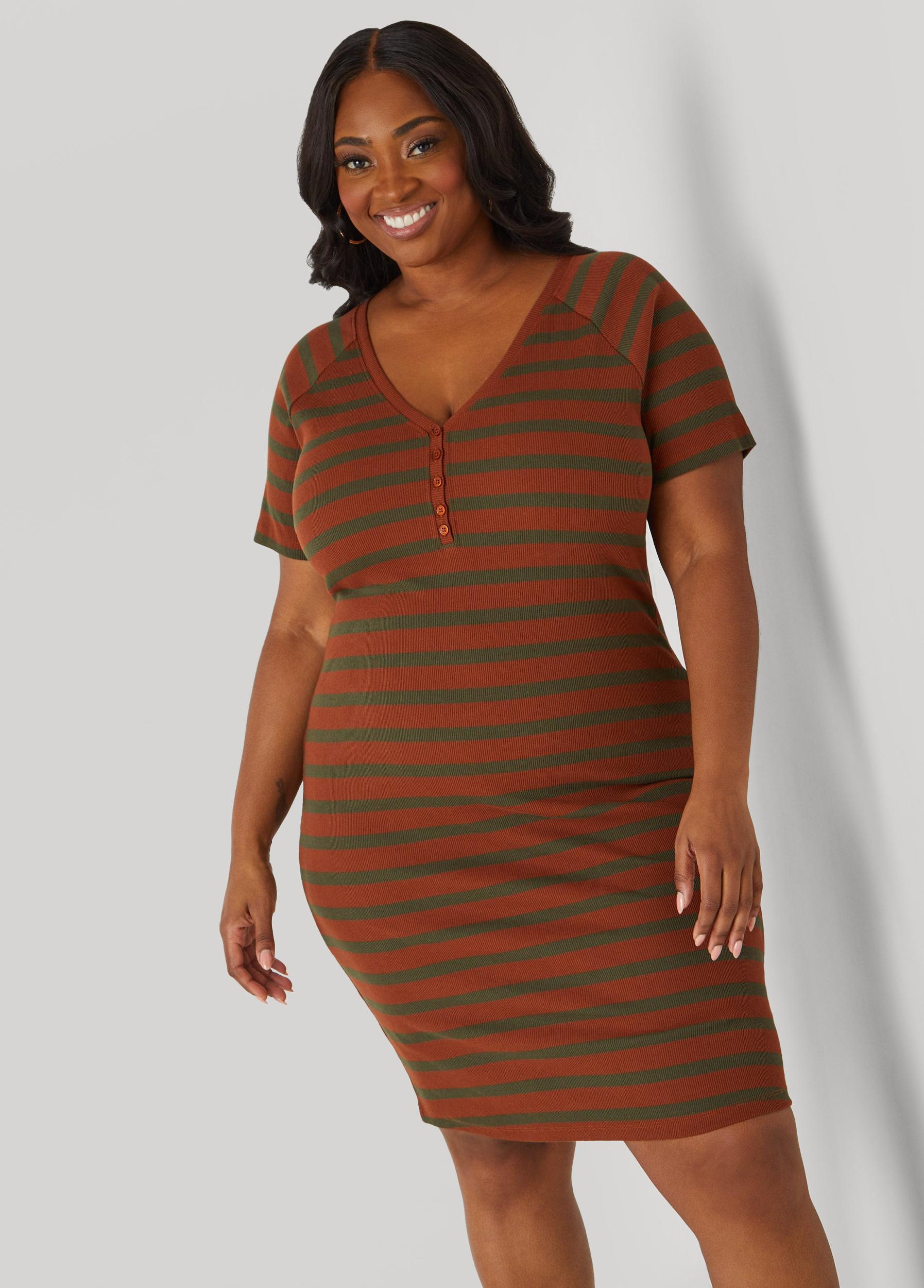 Ribbed Striped T Shirt Dress Product Image