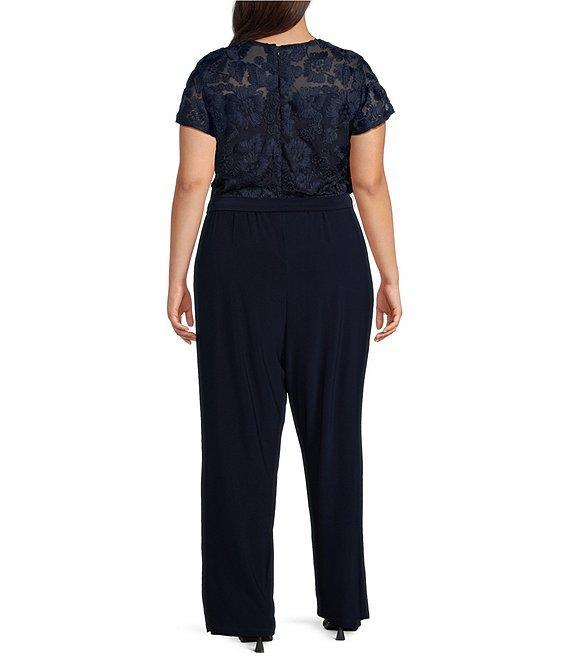 Marina Plus Size Short Sleeve Crew Neck Tie Waist Jumpsuit Product Image