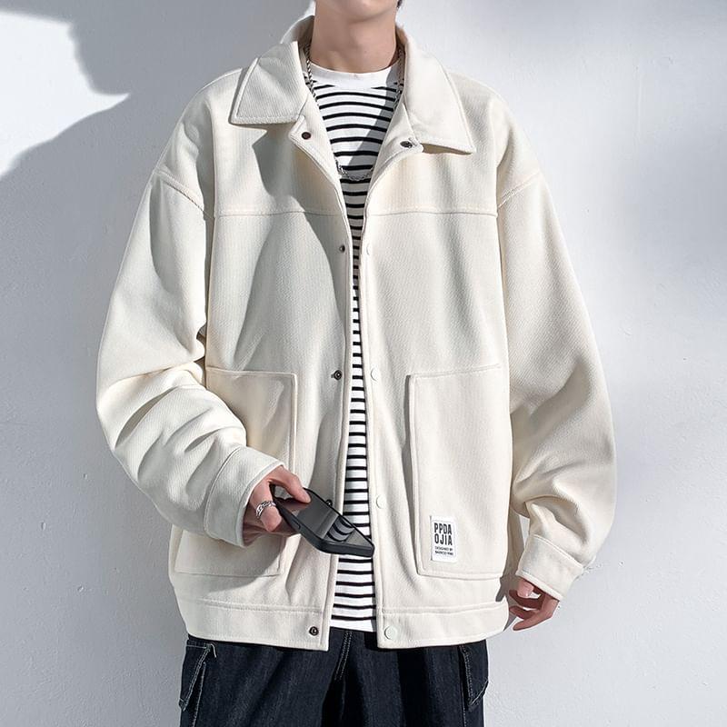 Collar Lettering Applique Button Jacket Product Image