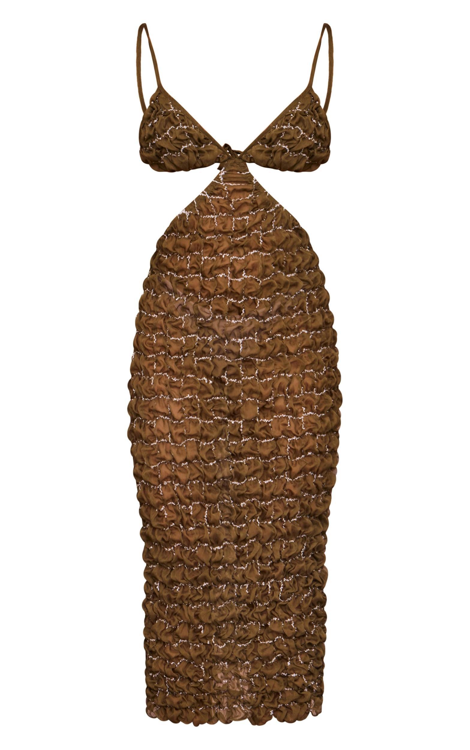 Olive Bubble Texture Open Back Midi Dress Product Image