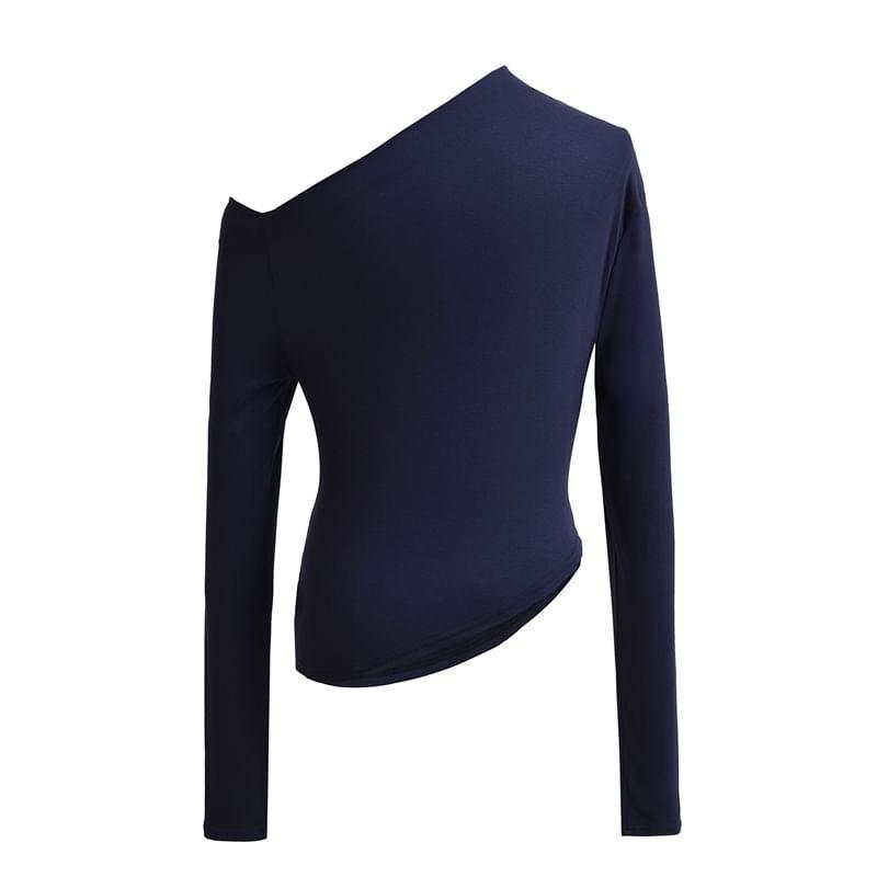 Long Sleeve One Shoulder Ruched Crop Tee Product Image