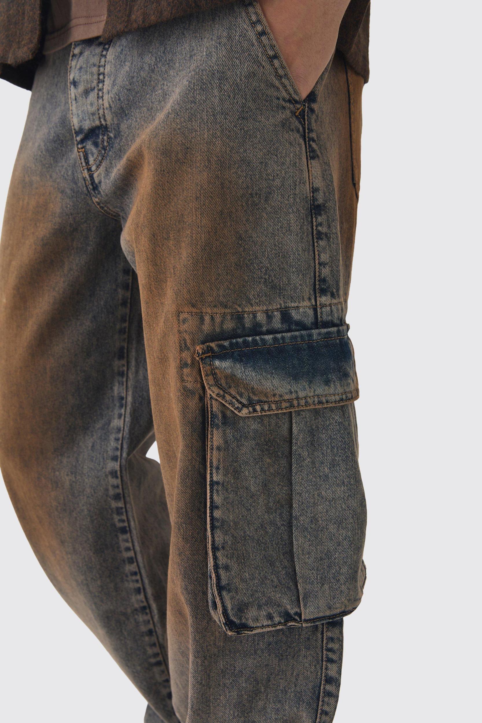 Relaxed Rigid Tinted Cargo Denim Jeans | boohooMAN USA Product Image
