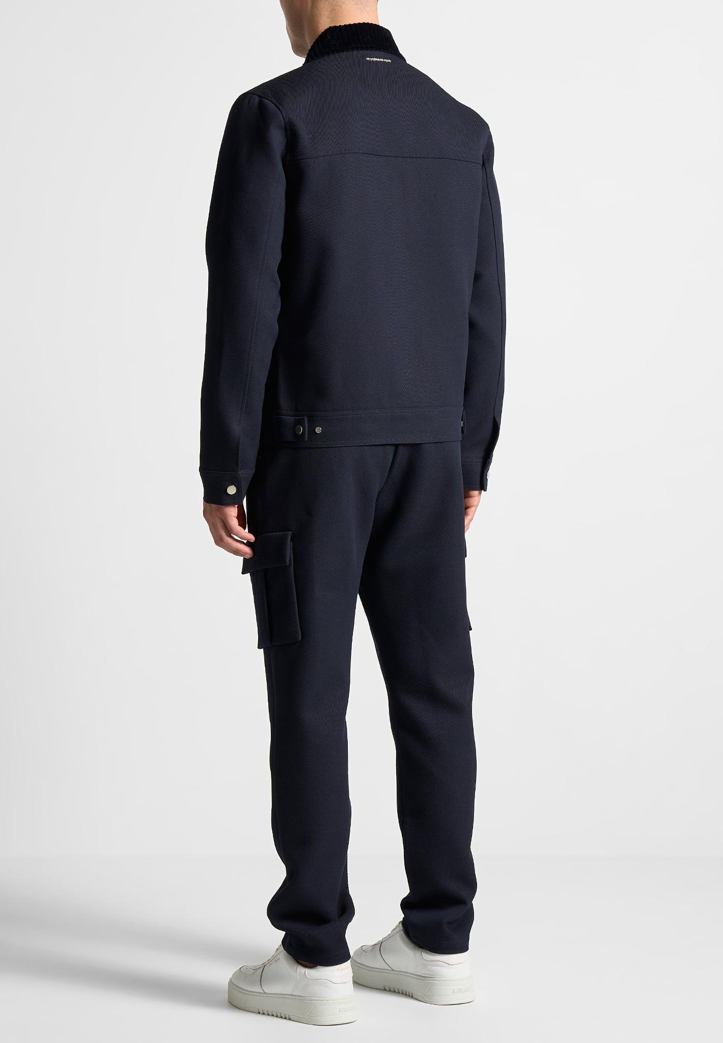 Twill Trucker Jacket with Velvet Collar - Navy Male Product Image