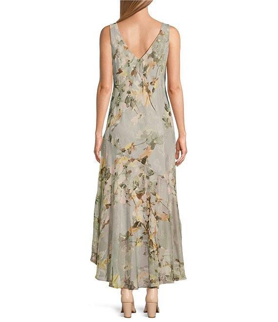 R & M Richards Floral Print Chiffon Bolero 3/4 Sleeve V-Neck Asymmetrical Ruffle Hem 2-Piece Jacket Dress Product Image