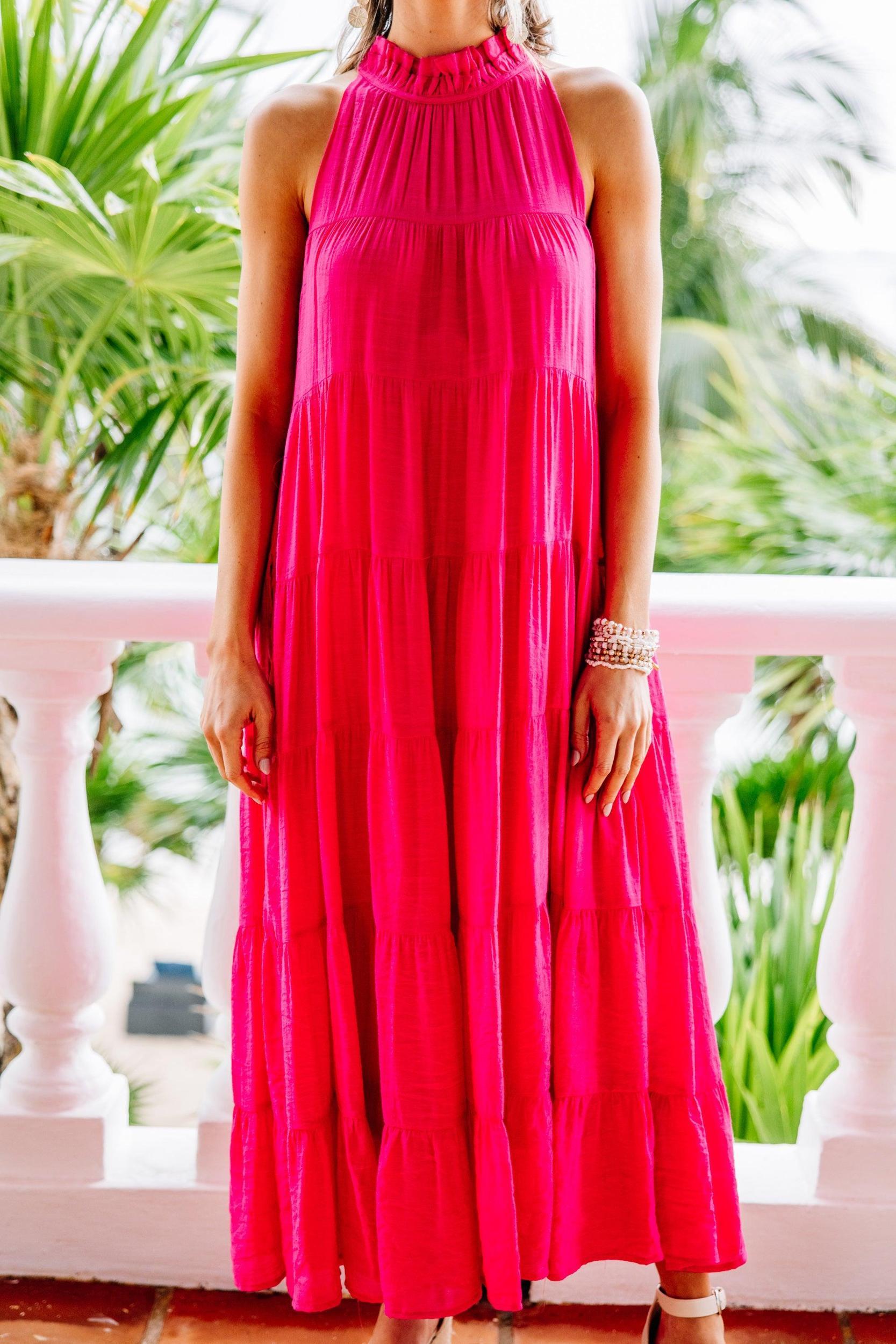 Come To Me Fuchsia Pink Tiered Midi Dress Female Product Image