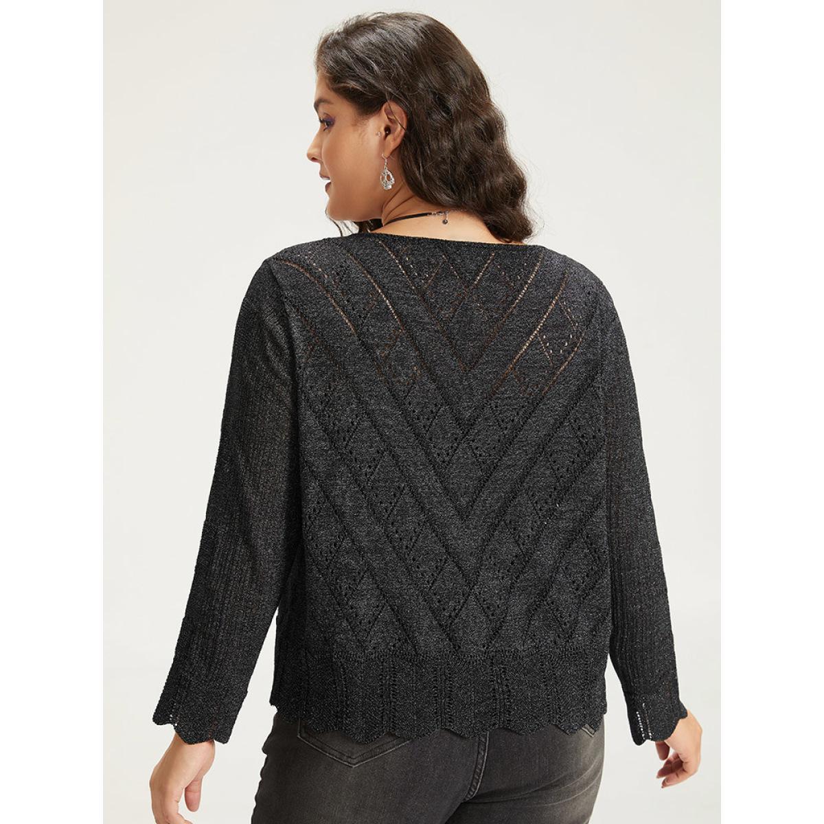 Plus Size Supersoft Essentials Halloween Plain Hollow Out Ties Open Front Cardigan Black Women Casual Loose Long Sleeve Everyday Cardigans BloomChic 14-16/1X Product Image