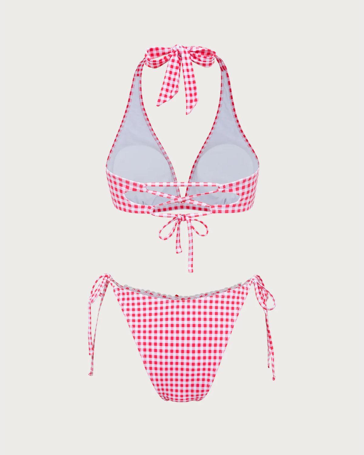 Red Plaid Drawstring Bikini Set Product Image