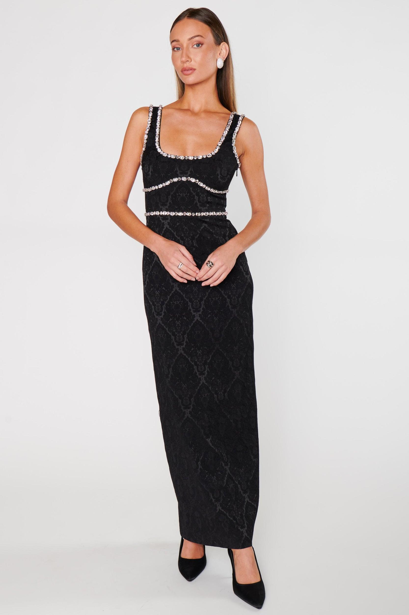 Gina Maxi Dress ~ Black Rhinestone Jacquard Product Image