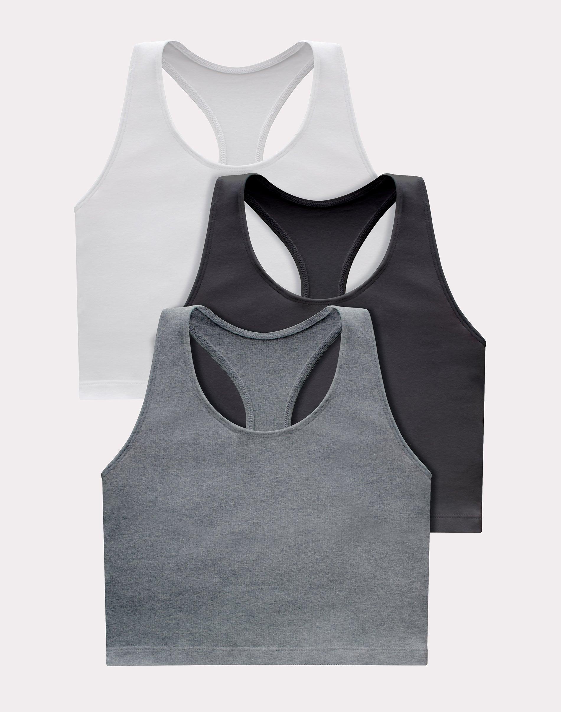 Hanes Originals Womens Racerback Crop Tank Top with Built-In Bra, 3-Pack Black/Black/Black XL Product Image