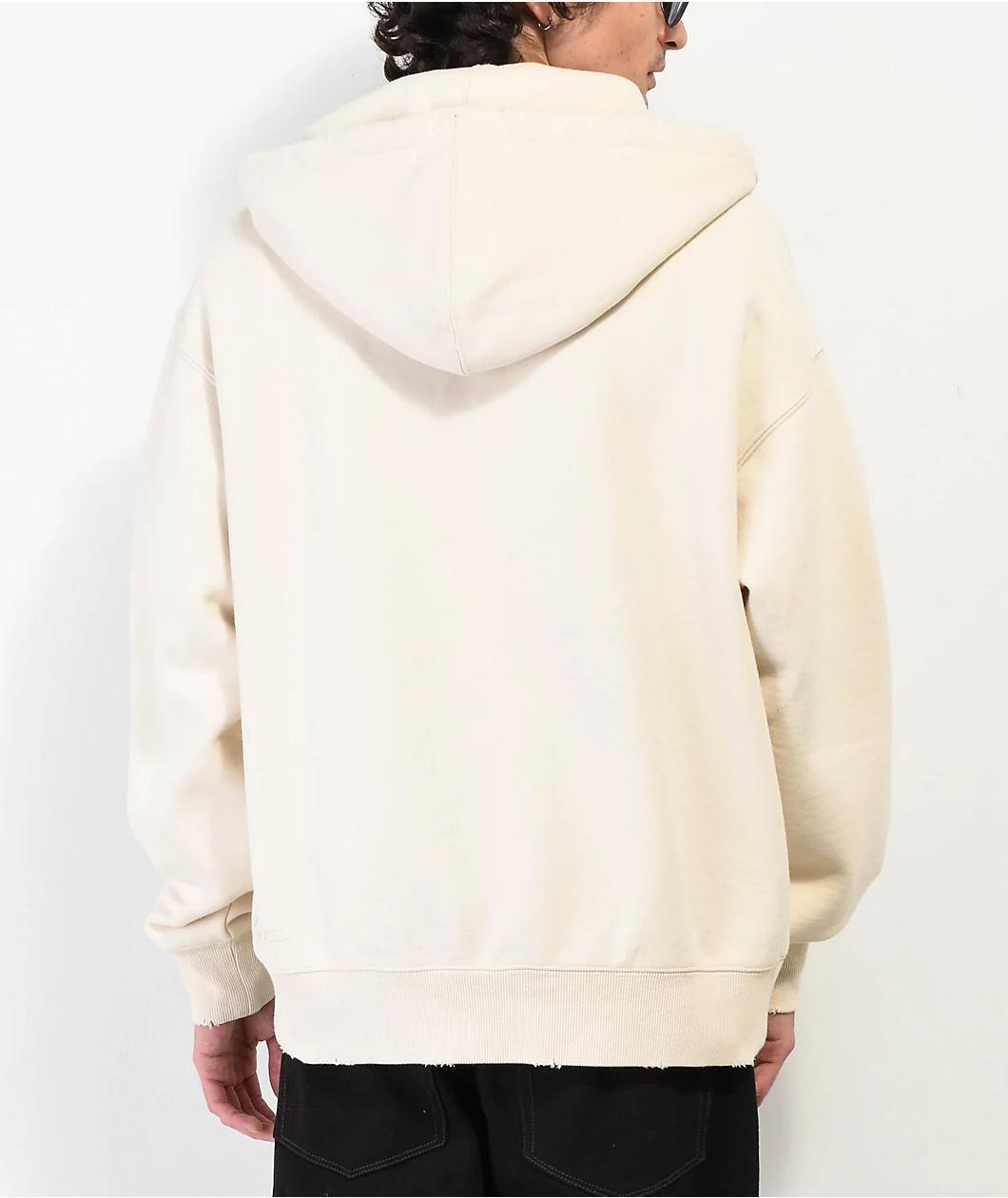 Ninth Hall Fundamentals Distressed Cream Boxy Zip Hoodie Product Image