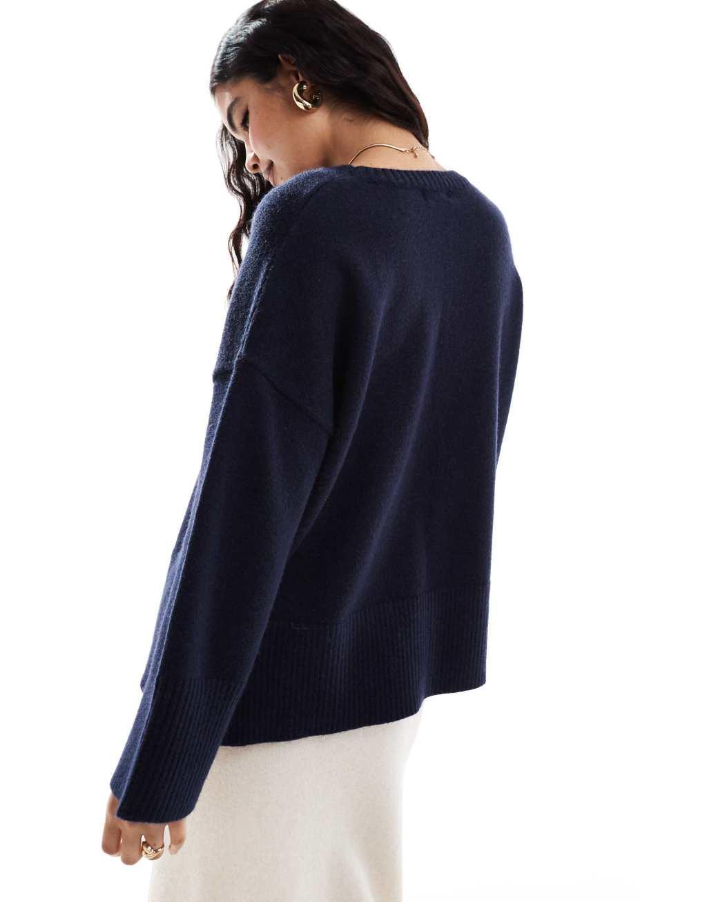 Pretty Lavish oversized knit sweater in navy Product Image